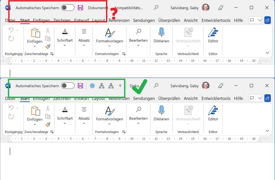 Outlook, Word, Excel Wohin ist die Schnellzugriffsleiste verschwunden