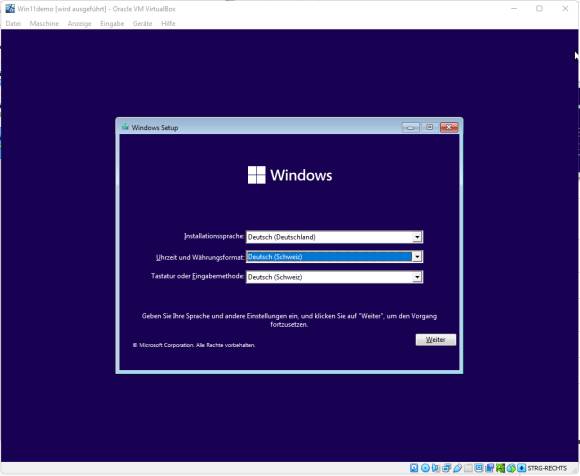 Windows-Installationsdialog in der VirtualBox
