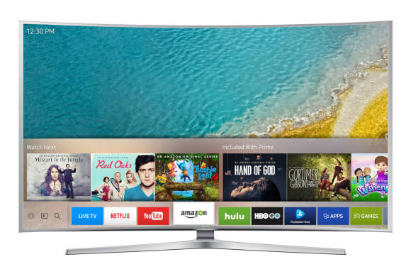 Ein Samsung-Fernseher mit Smart-TV-Bedienoberfläche 