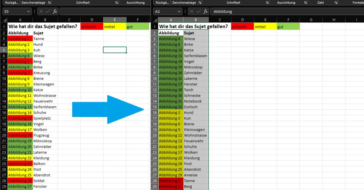 Excel Zeilen nach Farbe sortieren pctipp.ch