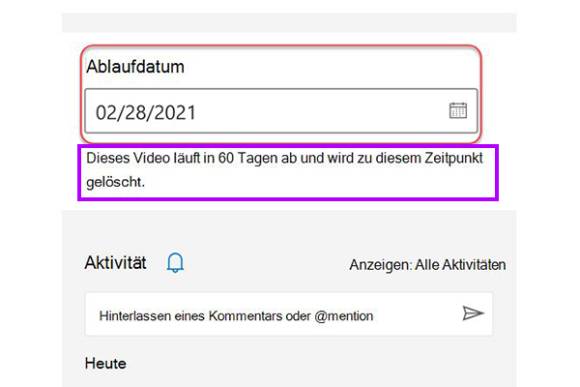 Teams-Screenshot mit Angabe des Ablaufdatums 