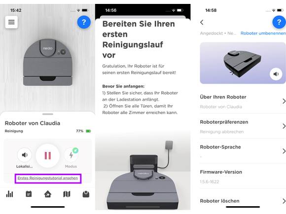 Screenshot Tutorial in der MyNeato-App