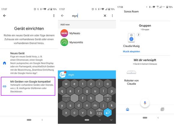 Screenshots aus der Google-Home-App 