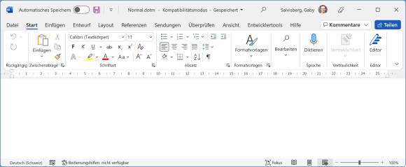 Die Normal.dotm, die noch den Kompatibilitätsmodus zeigt, ist geöffnet