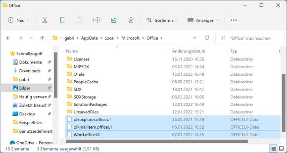 Der Ordner im Explorer mit den .officeUI-Dateien