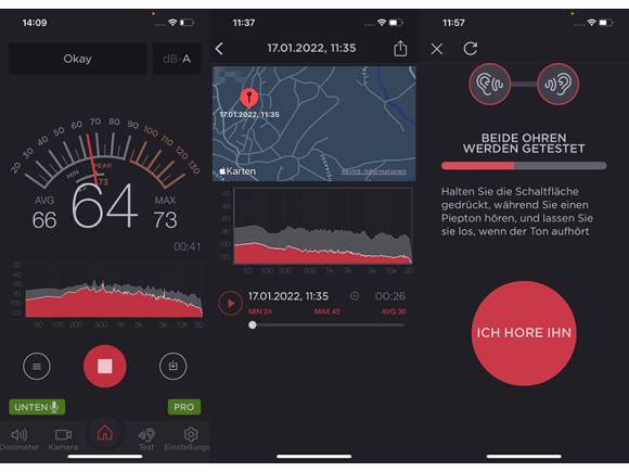 Screenshots aus der App «Dezibel Messen: Lärm Messgerät»