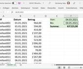 Screenshot Excel mit einer Summe zwischen zwei Kalenderdaten