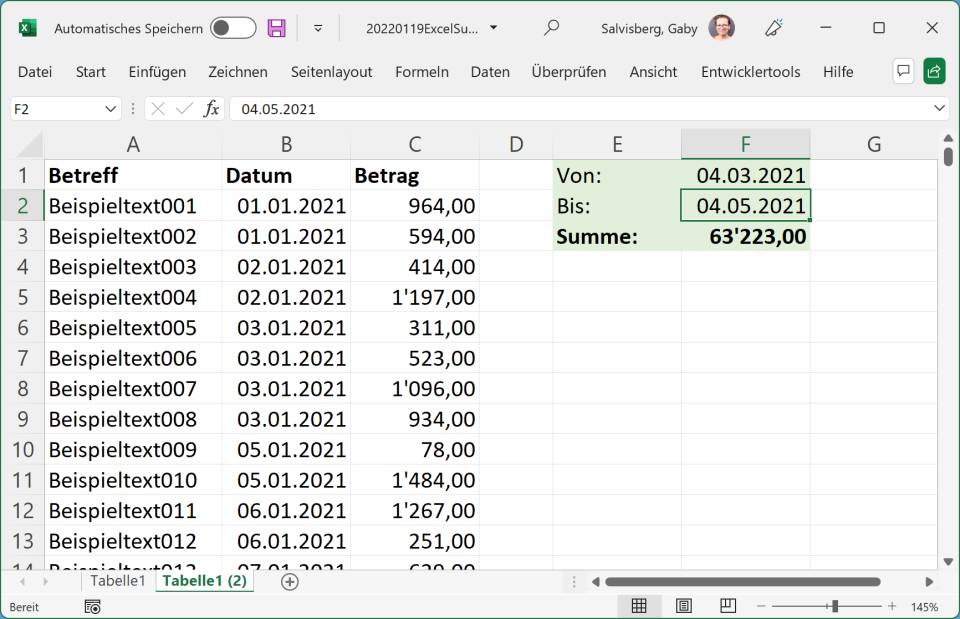 Excel Wenn Datum Zwischen Zwei Datumsangaben Excel/LibreOffice: Summe zwischen zwei Kalenderdaten - pctipp.ch