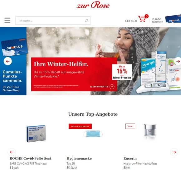 Dieser Screenshot zeigt den betroffenen Webshop zurrose-shop.ch 