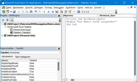 Das Makro im Visual-Basic-Editor