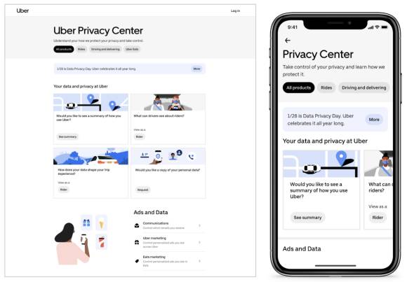 So sieht das Uber Datenschutz-Center aus 