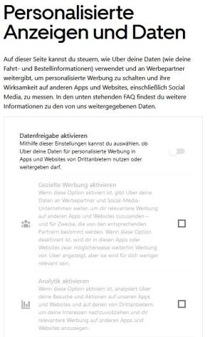 Optionen für Personalisierung