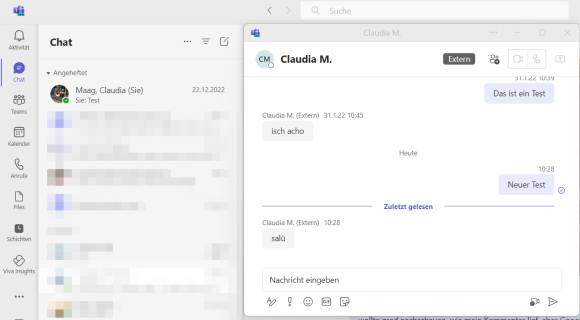 Screenshot eines MS Teams Chats 