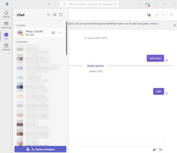So sieht das in der privaten Teams-Version aus