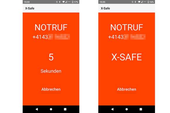 Screenshots der X-Safe-Notfall-App 