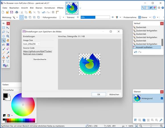 Screenshot des Icon-Speicherdialogs in Paint.NET 