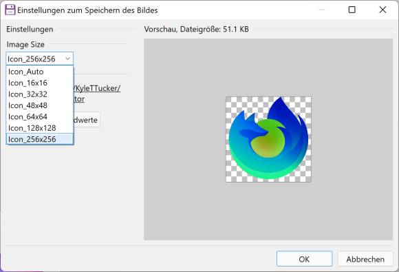 Speicherdialog von Paint.NET für Icon-Dateien