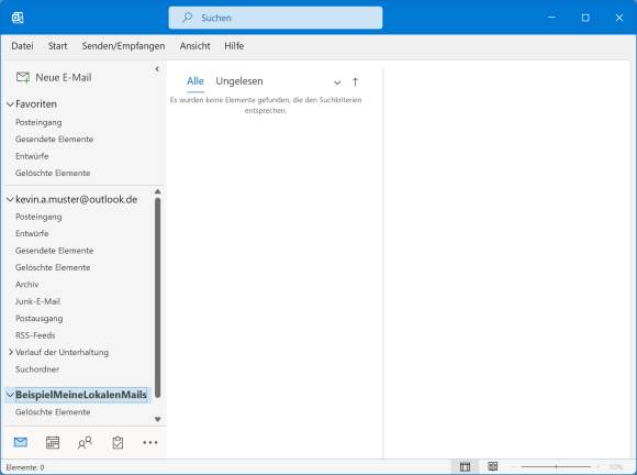 Outlook mit einer hinzugefügten Datendatei