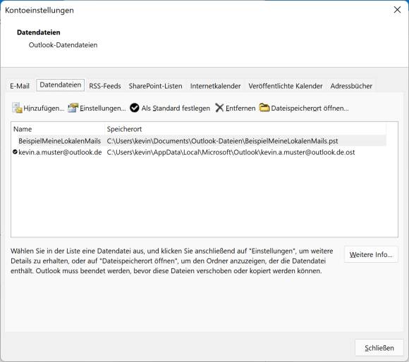 Screenshot Datendateiverwaltung via Kontoeinstellungen