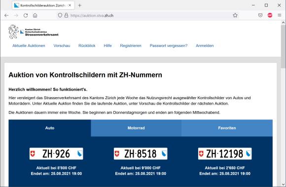 Die Auktion für Auto- und Töffnummern des Strassenverkehrsamts Zürich