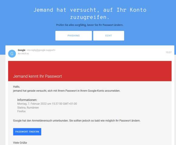 Phishing-Quiz Beispiel