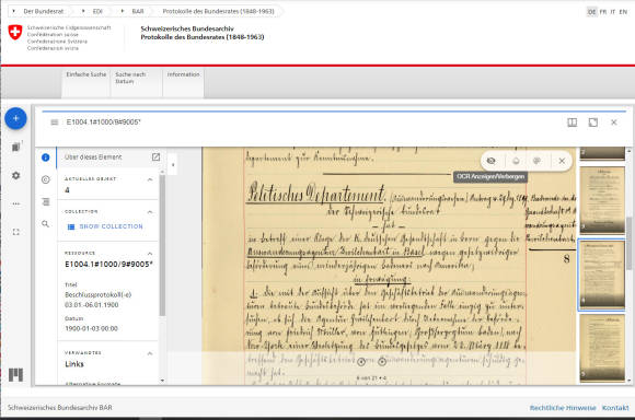 Screenshot Bundesratsprotokoll 1900 