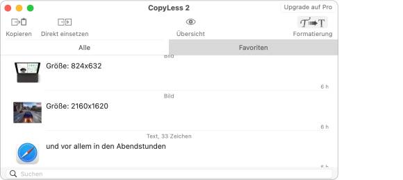 Der Screenshot zeigt eine kurze Liste mit den bereits gesammelten Zwischenablagen