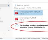 Screenshot Fehlermeldung in Outlook