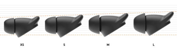 Vergleichsbild der Earbud-Grössen der Zone Wired Earbuds