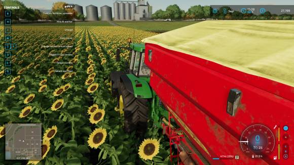 Screenshot eines Sonnenblumenfelds in FS22