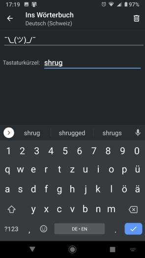 Erfassen eines Eintrags im Android-Wörterbuch