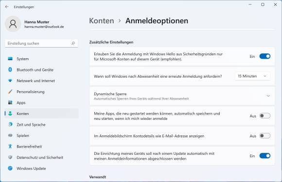 Die Anmeldeoptionen in Windows 11