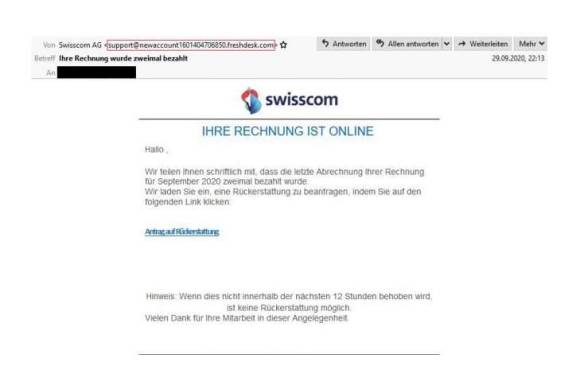 Screenshot einer Phishing-Mail