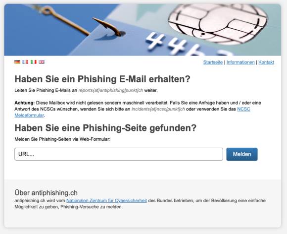 Screenshot der Antiphishing.ch-Webseite