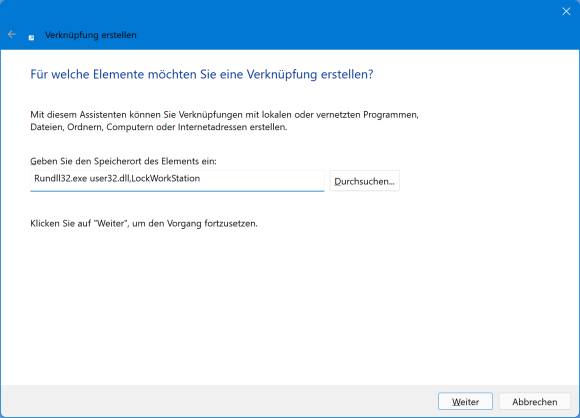 Die Befehlszeile im Windows-Verknüpfungsassistent