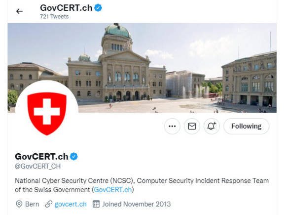 Screenshot des Twitter-Auftritts des GovCERT 