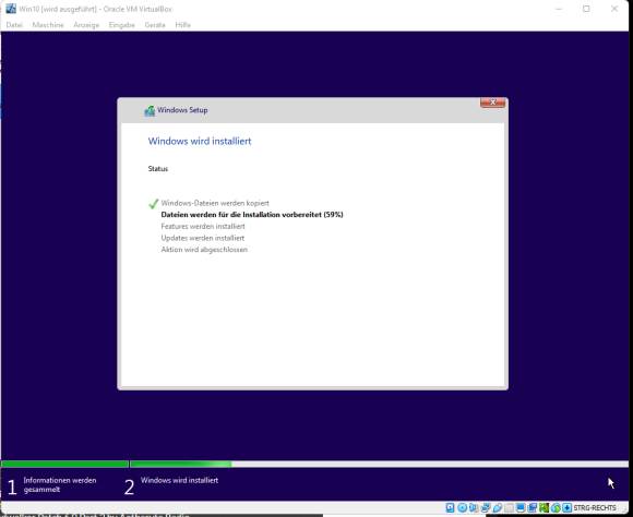 In der Virtualbox läuft ein Windows-Setup 
