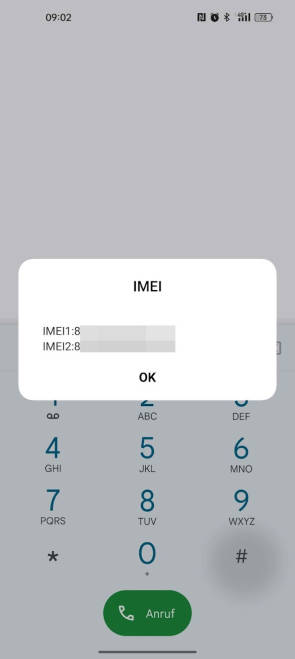 Telefontastatur und IMEI-Anzeige auf einem Smartphone 