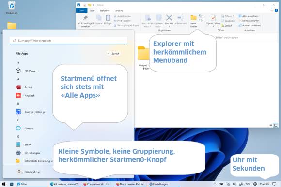 Ein Windows-11-Desktop mit ein paar angepassten Elementen 