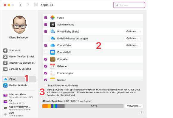 Der Screenshot zeigt die Einstellungen, mit der mehrere Macs synchron gehalten werden