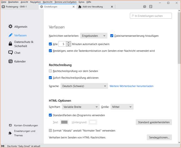 Screenshot Thunderbird-Einstellungen