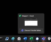 Screenshot zeigt den «Dieses Fenster teilen»-Button, hier im Excel-Thumbnail der Taskleiste