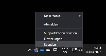 Beenden Sie Teams, verschwinden auch die allenfalls störenden Teilen-Buttons aus den Taskleisten-Thumbnails Das Kontextmenü des Teams-Symbols in der Taskleiste