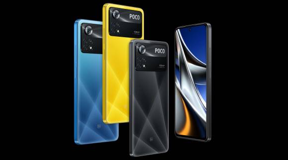 Das Poco X4 Pro 5G in Blau, Gelb und Schwarz 