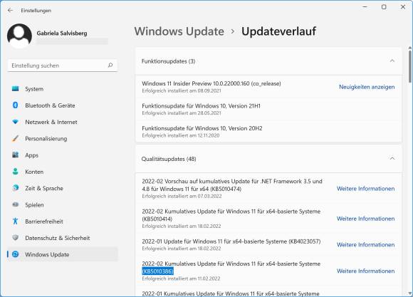 Der Updateverlauf zeigt viel mehr Updates an