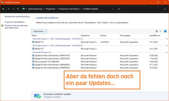 Systemsteuerung zeigt nicht alle Updates 