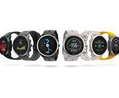 Sechs mal die Suunto 5 Peak mit verschiedenen Displayanzeigen und Farben