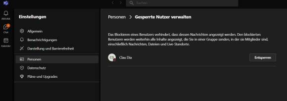 Microsoft Teams Kontakt entsperren