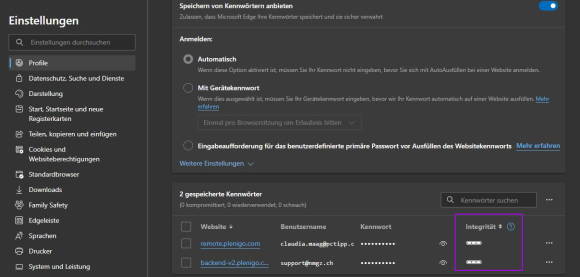 Gespeicherte Passwörter in Edge