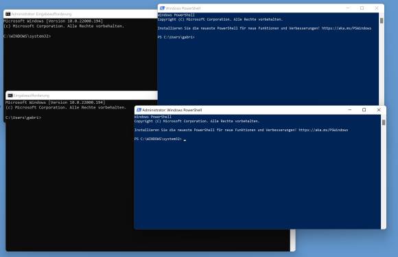 Vergleiche zwischen je zwei Command- und PowerShell-Fenstern